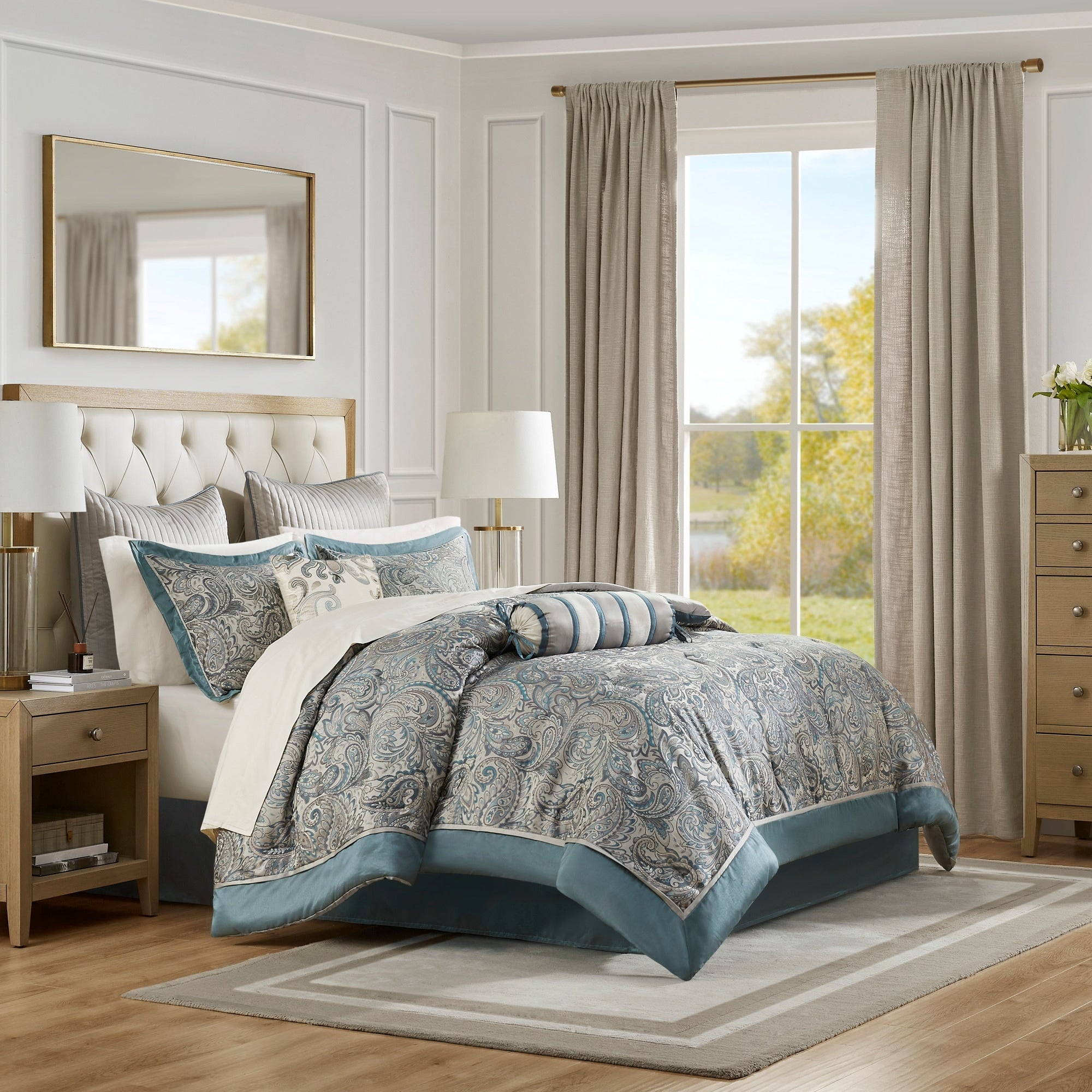 Roomfitters Teal Queen 12 Piece Comforter Set Paisley Jacquard Bedding Soft Cotton Sheets All Season Complete Bedding Set