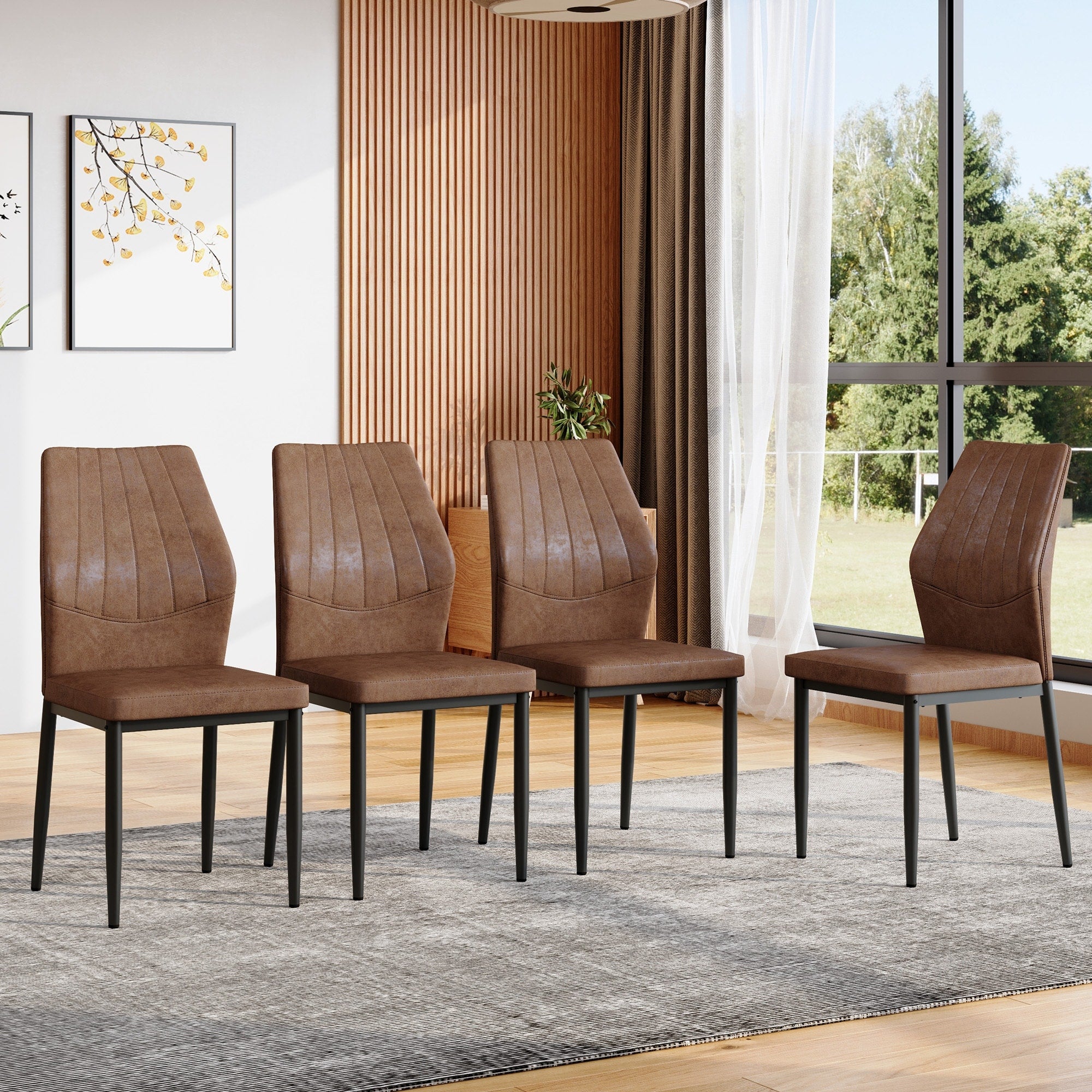 Roomfitters Tech Fabric Dining Chairs Shell Patterned Backrest Ergonomic Seating Black Metal Leg Set Of 4 Chairs