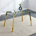 Roomfitters Tempered Glass Rectangular Dining Table Golden Metal Leg Clear Negotiation Table Modern Kitchen Table