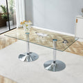 Roomfitters Tempered Glass Rectangular Dining Table Metal Pedestal Leg Large Workspace For Social Activities