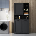 Roomfitters Tilt Out Laundry Hamper Cabinet With Hutch Modern Black Wooden Bathroom Storage Pantry Linen Tower Black