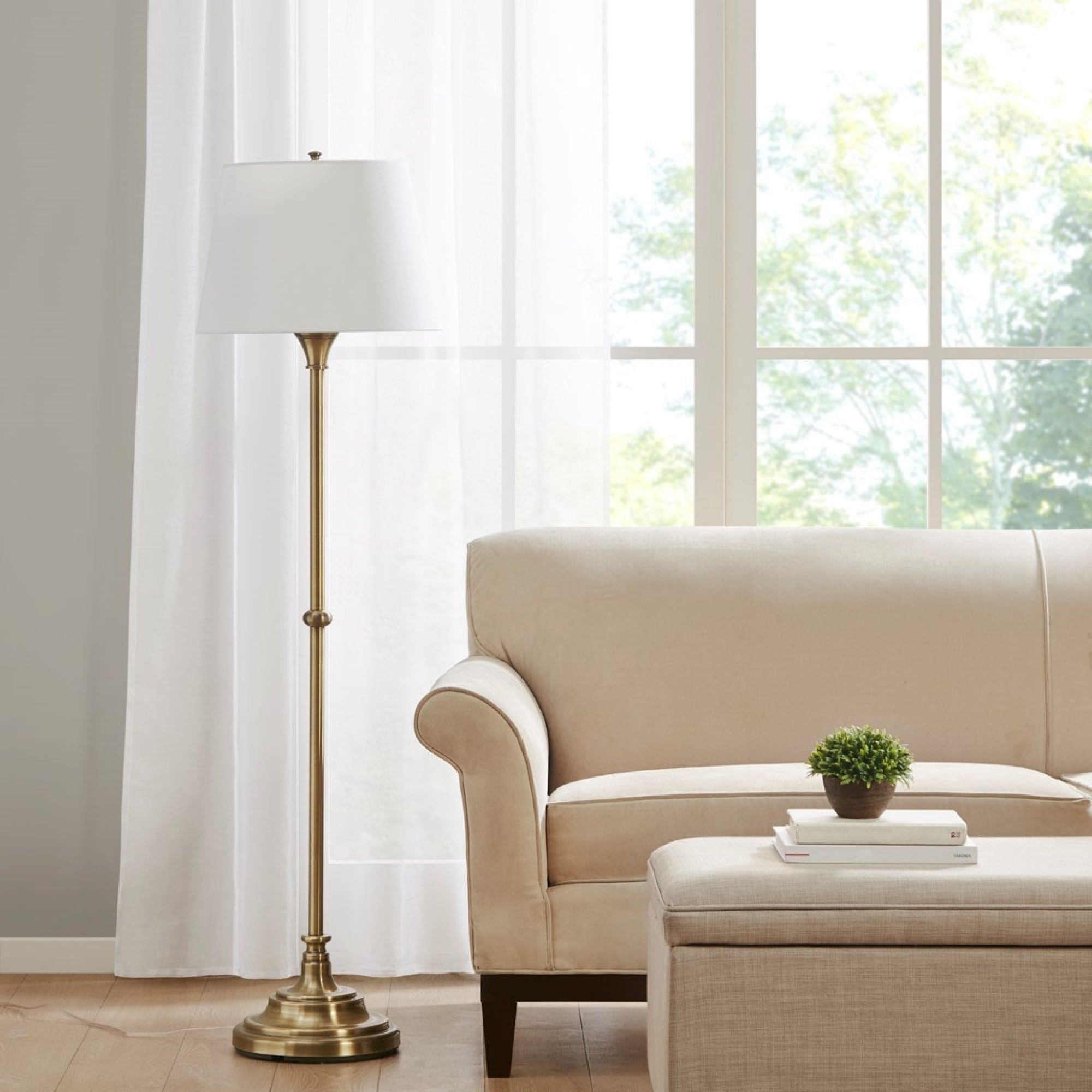 Roomfitters Traditional Antique Brass Floor Lamp Bedford Collection Bronze Standing Light With Off White Empire Shade