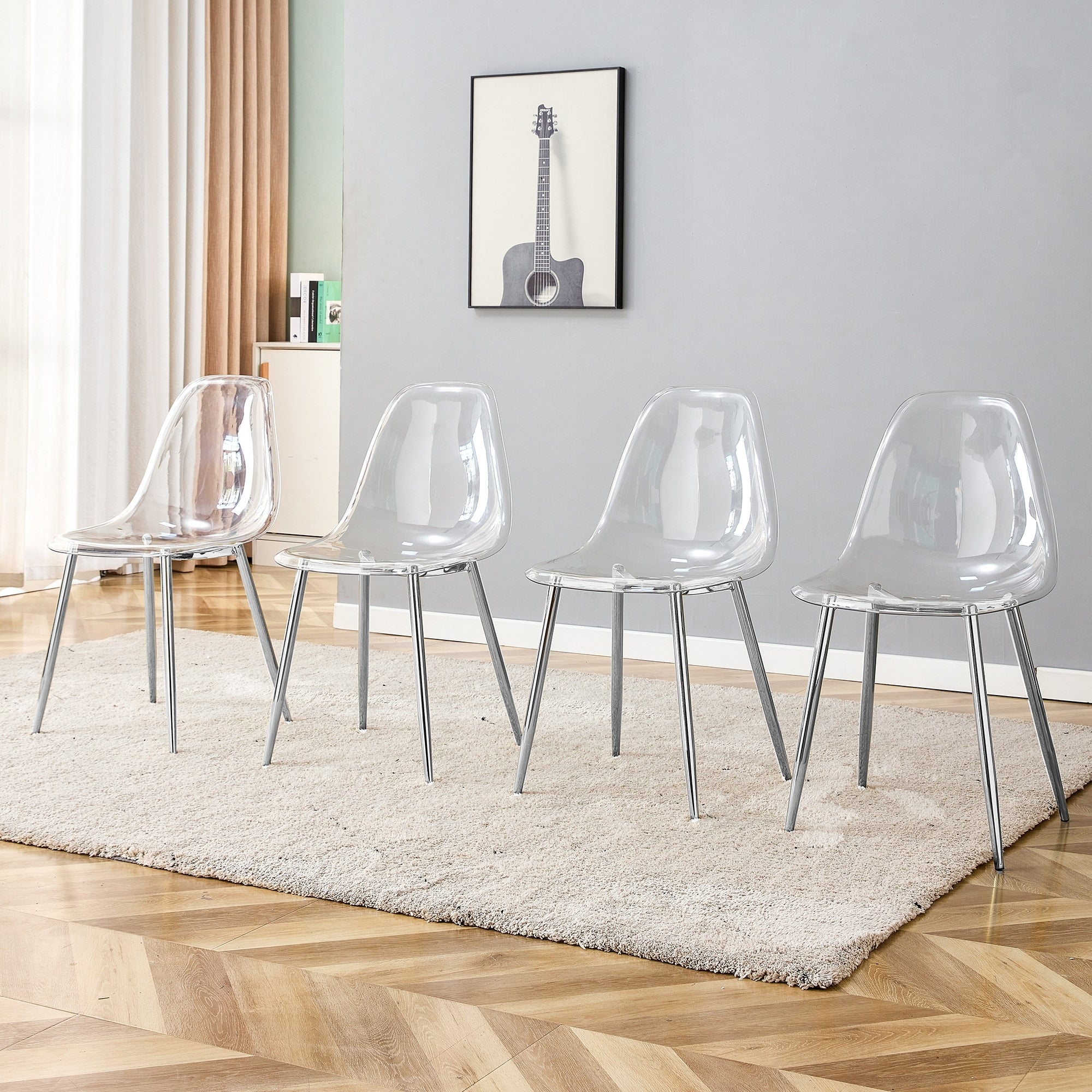 Roomfitters Transparent Crystal Dining Chair Set Of 4 Nordic Creative Makeup Stool Metal Leg Modern Plastic Armless Seating