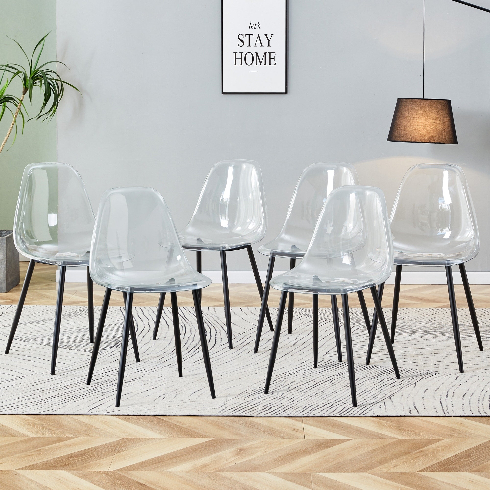 Roomfitters Transparent Crystal Dining Chair Set Of 6 Nordic Creative Makeup Stool Black Metal Leg Minimalist Seating