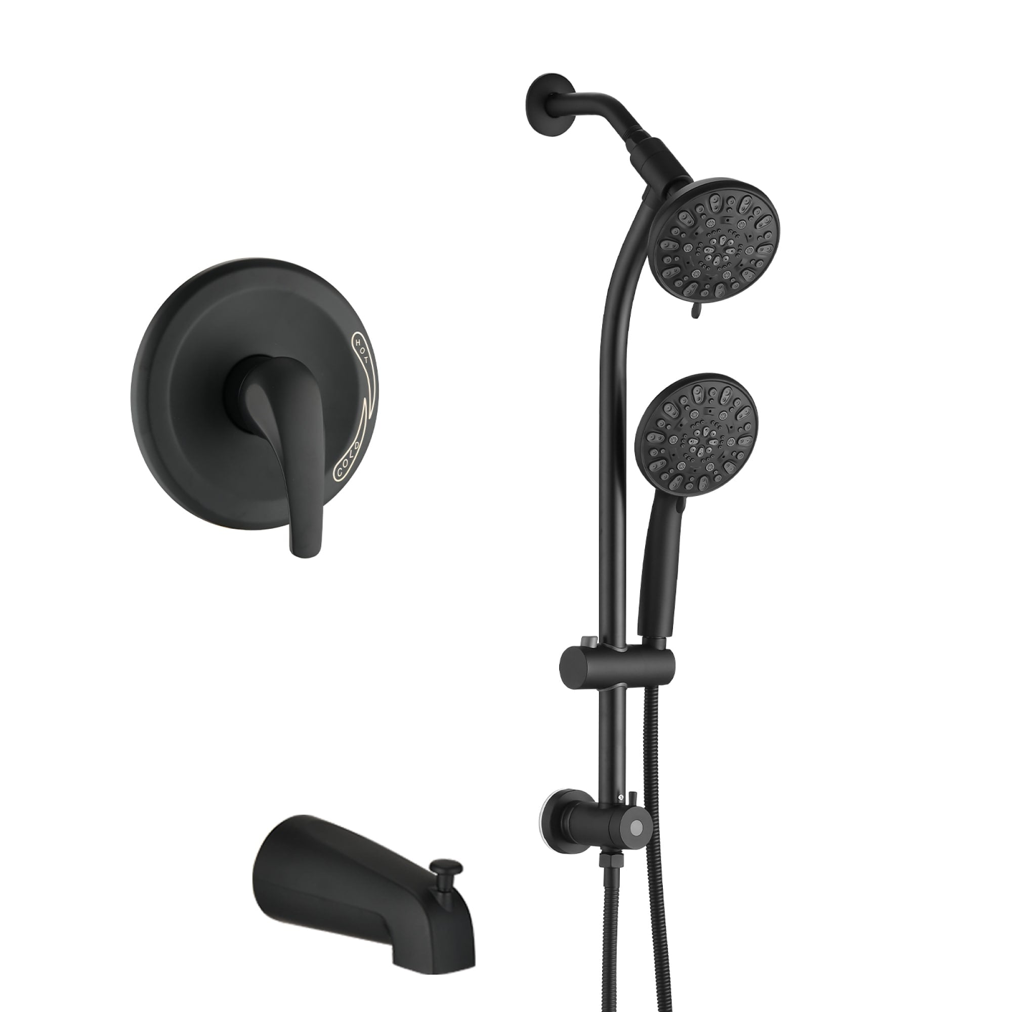 Roomfitters Tub And Shower Faucet Set With Slide Bar 7 Spray Dual Shower Head Combo With Valve And Tub Spout