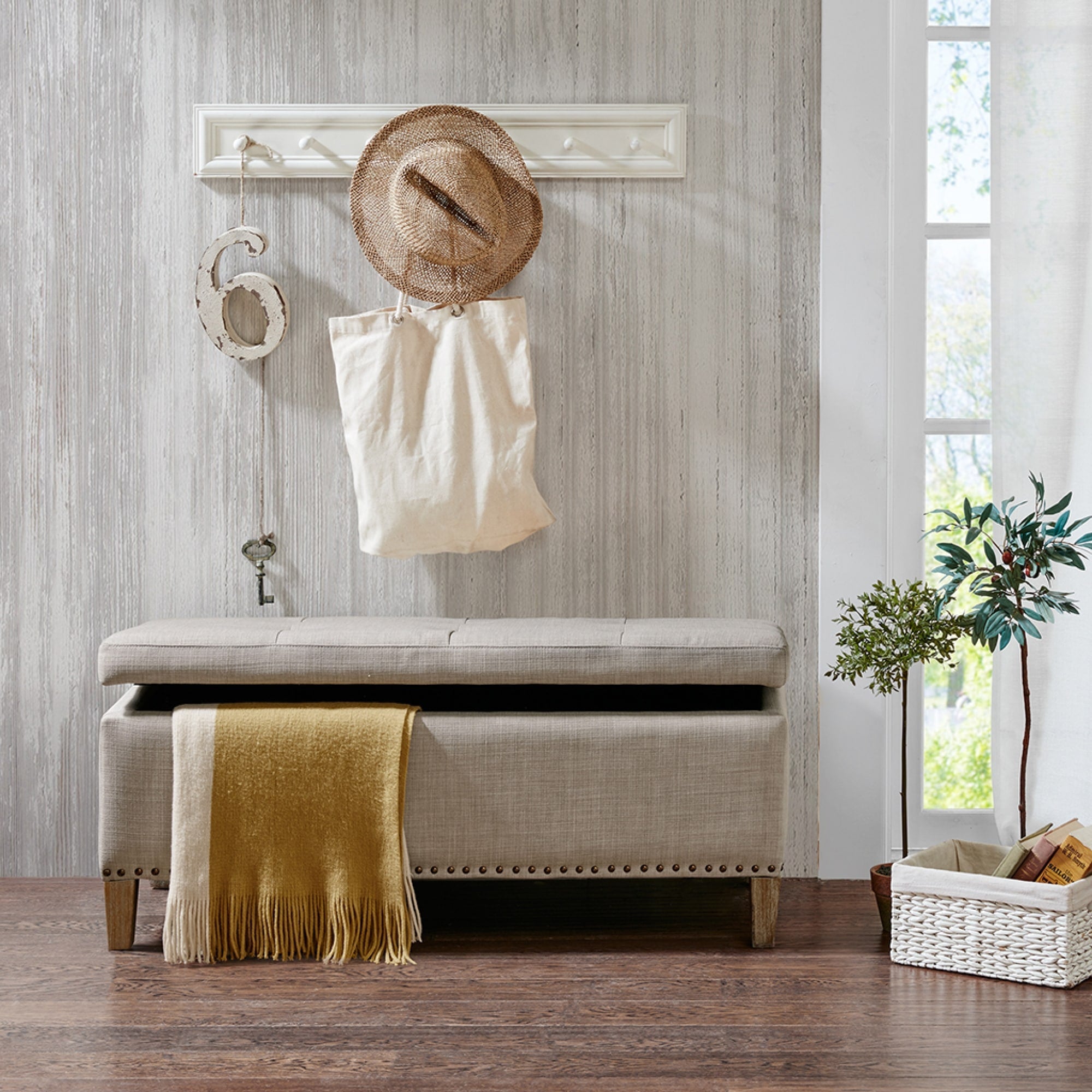 Roomfitters Tufted Top Storage Bench Modern Fabric Ottoman Trunk With Soft Close Lid And Copper Nailhead Trim
