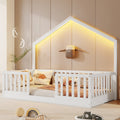 Roomfitters Twin Full Floor Platform Bed House Frame And Led Light With Wooden High Rails For Bedrooms Or Guest Rooms