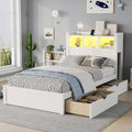 Roomfitters Twin Full Platform Bed Led Bookcase Headboard And Pull Out Storage Drawers With Wooden Frame For Bedrooms