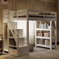 Roomfitters Twin Full Size Loft Bed With Wardrobe Storage Staircase And Led Light White