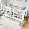 Roomfitters Twin Low Loft Bed 3 Storage Units Bookcase Chalkboard Modern Kids Platform Bed With Play Curtain