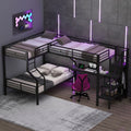 Roomfitters Twin Over Full L Shaped Metal Bunk Bed With Integrated Desk And Storage Stairs Heavy Duty Loft Frame Black