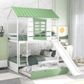 Roomfitters Twin Over Twin House Bunk Bed With Convertible Slide And Trundle White And Green