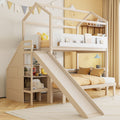 Roomfitters Twin Over Twin House Bunk Bed With Slide Modern Wood Play Full Loft Frame Storage Shelves