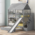Roomfitters Twin Over Twin House Bunk Bed With Slide Trundle And Storage Staircase