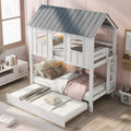 Roomfitters Twin Over Twin House Bunk Bed With Trundle Roof And Windows White And Gray