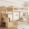 Roomfitters Twin Over Twin Low Floor Bunk Bed With Storage Ladder Natural Wood