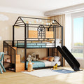 Roomfitters Twin Over Twin Metal Bunk Bed With Slide And Storage Stairs House Shaped Frame With Decorative Window