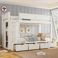 Roomfitters Twin Over Twin Solid Wood Bunk Bed Wardrobe 4 Storage Units Kids Platform Bed With Guardrail Space Saving