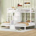 Roomfitters Twin Over Twin And Twin Triple Bunk Bed With Storage Staircase And Drawer White