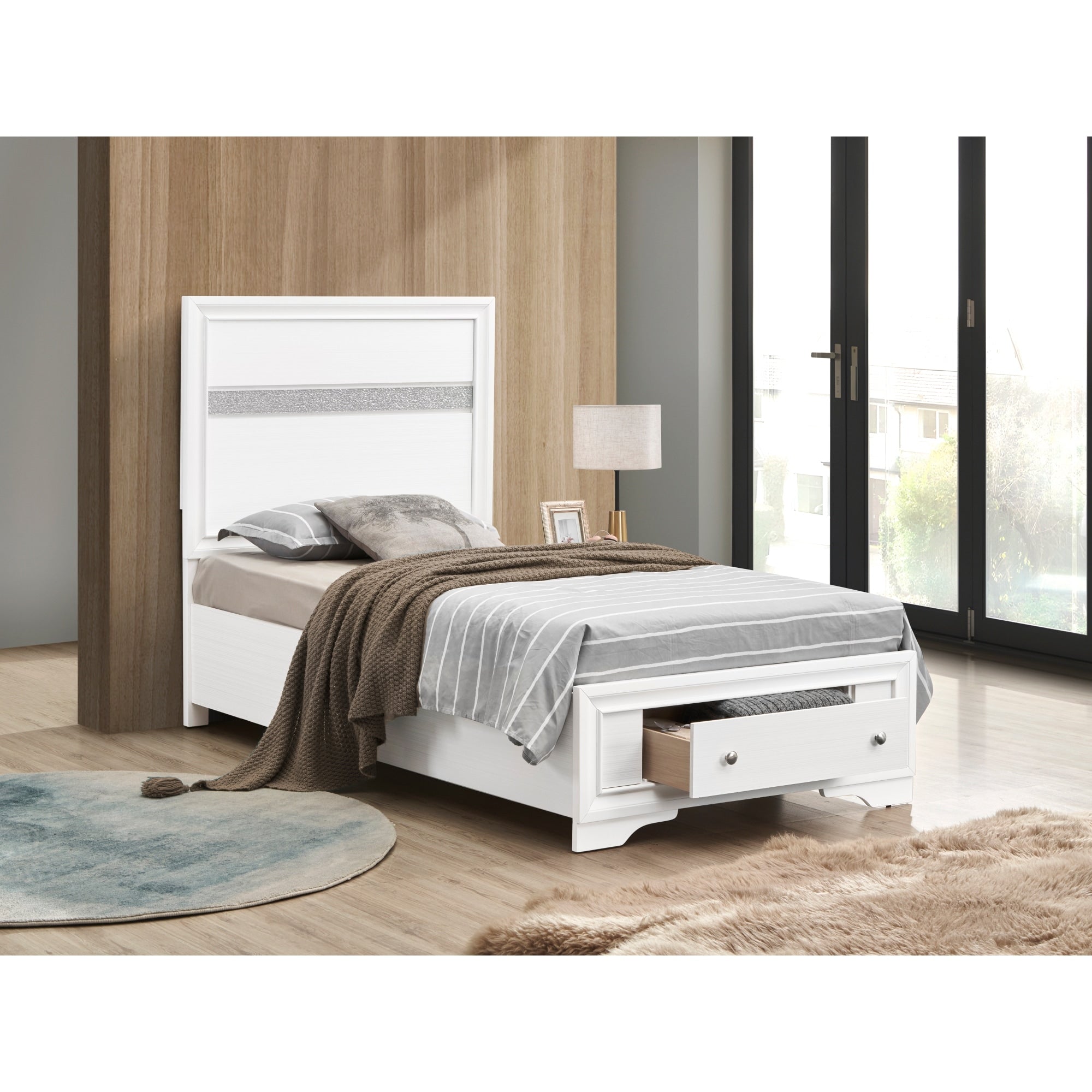 Roomfitters Twin Platform Storage Bed Frame With Decorative Panel Headboard And Footboard Drawers No Box Spring Needed White