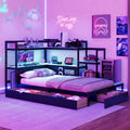 Roomfitters Twin Size Gaming Daybed With Desk Modern Metal L Shaped Frame Led Lights Storage Drawers