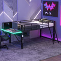 Roomfitters Twin Size Metal Gaming Mid Loft Bed With Desk Built In Led Lights Workstation Station Bed Frame