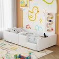 Roomfitters Twin Size Upholstered Floor Bed With Usb Charging Ports And High Guardrails Modern Padded Bed Frame