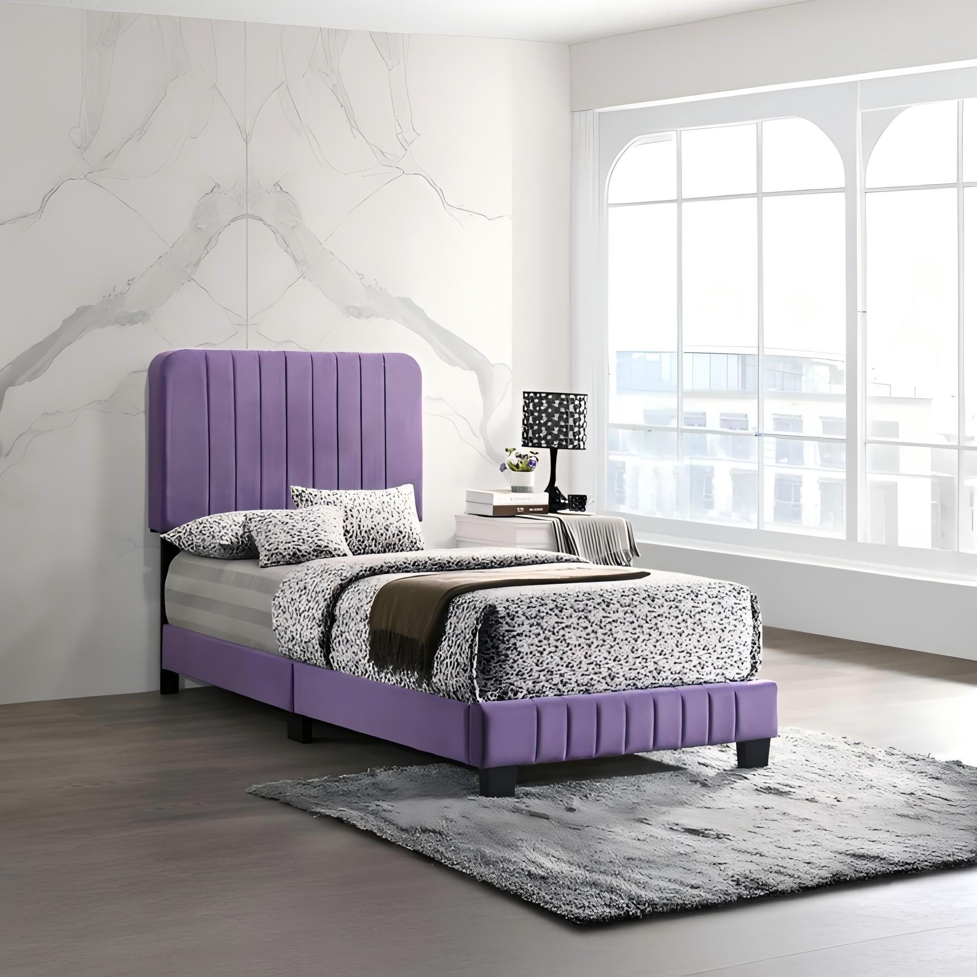 Roomfitters Twin Upholstered Platform Bed Frame With Vertical Channel Headboard No Box Spring Needed Vibrant Purple