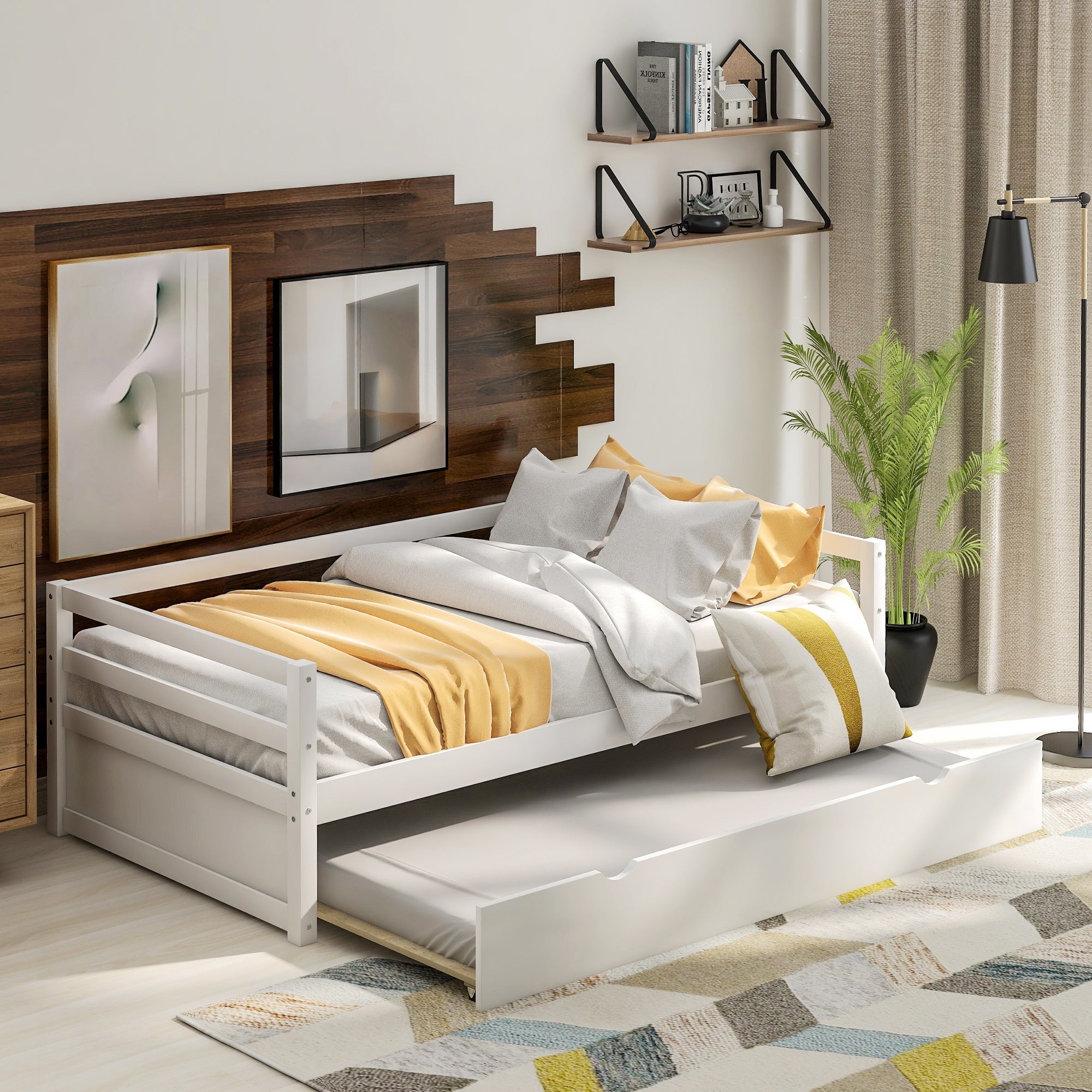 Roomfitters Twin Wood Daybed With Pull Out Trundle Frame White Finish