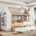 Roomfitters Twin Wood House Platform Bed Wardrobe Shelves 2 Storage Units White Kids Bed With Gabled Frame Set
