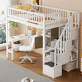 Roomfitters Twin Wood Loft Bed With Built In Desk Storage Cabinets And Led Light