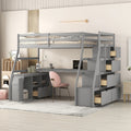 Roomfitters Twin Wood Loft Bed L Shaped Desk 7 Storage Suite Bed Frame Bookshelve Staircase Study Center Setup Set