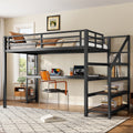 Roomfitters Twin Xl Loft Bed With Desk And Storage Stairs Metal High Sleeper With Led And Usb Ports Black