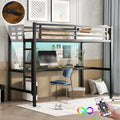 Roomfitters Twin Xl Metal Loft Bed With Desk Gaming High Sleeper With Led Lights And Power Outlet Black