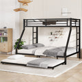 Roomfitters Twin Xl Over Queen Metal Bunk Bed Pull Out Twin Trundle Black Heavy Duty Bed Frame Dual Ladders Guardrails Set