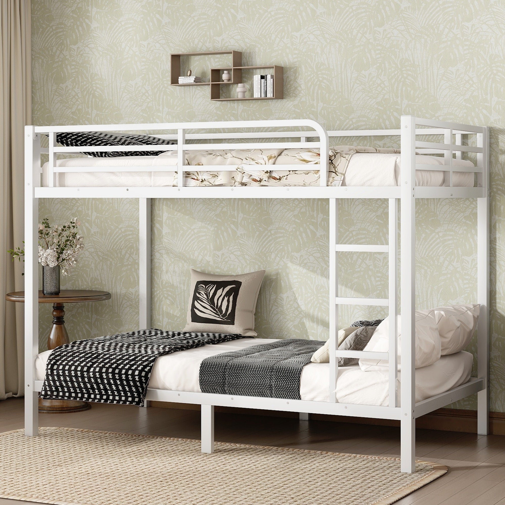 Roomfitters Twin Xl Over Twin Xl Metal Bunk Bed Safety Guardrails Reinforced Ladder Off White Heavy Duty Bed Frame For Teens