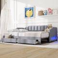 Roomfitters Twin Xl Upholstered Daybed With Led Lights And 2 Storage Drawers Extendable Pull Out Sofa Bed Frame