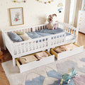 Roomfitters Twin Xl Wood Platform Bed Full Length Guardrails 2 Storage Units Modern Kids Bed Arched Headboard