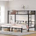 Roomfitters Twin Over Twin Twin Triple Bunk Bed L Shape Metal Bunk With Guardrails And Shelf Black