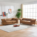 Roomfitters Two 80 Classic Chesterfield Upholstered Sofa Set Button Back Scrolled Arm 3 3 Living Room Couch Set Brown