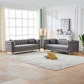 Roomfitters Two 80 Modern Tuxedo Sofa Set With Button Back And Gold Legs 2 Piece Upholstered Living Room Furniture Grey