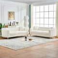 Roomfitters Two 83 Modern Teddy Fabric Sofa Set With Gold Legs Channel Stitched 2 Piece Living Room Furniture Set White