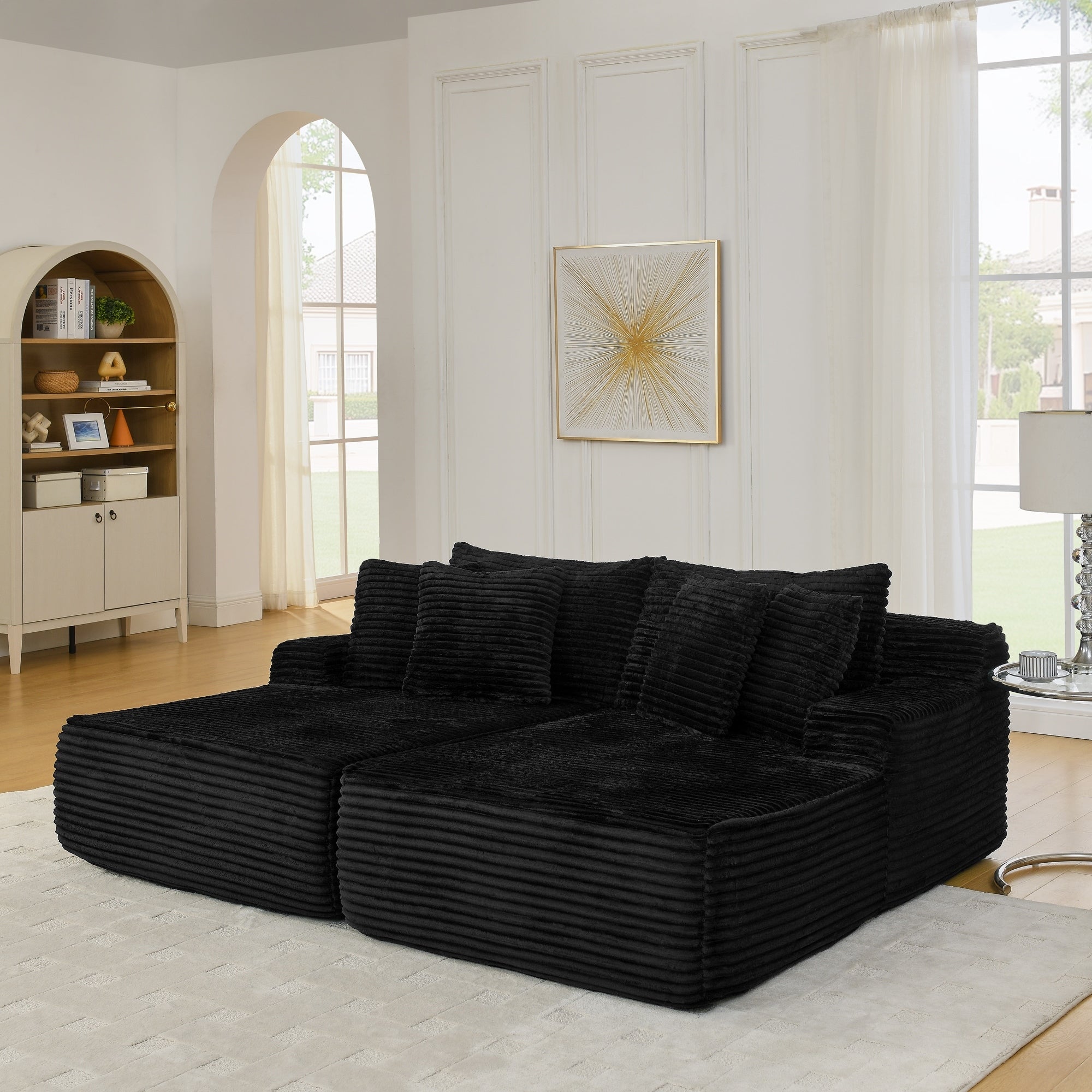 Roomfitters Two Seater Lazy Sofa Oversized Floor Couch With Ribbed Corduroy Texture Modern Upholstered Lounge Seating