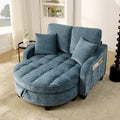 Roomfitters Two Seater Upholstered Modular Sofa With Round Storage Ottoman And Side Pockets Tufted Lounge Couch