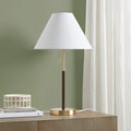 Roomfitters Two Tone Pull Chain Table Lamp Mid Century Modern Metal Desk Lamp With Tapered Empire Fabric Shade White