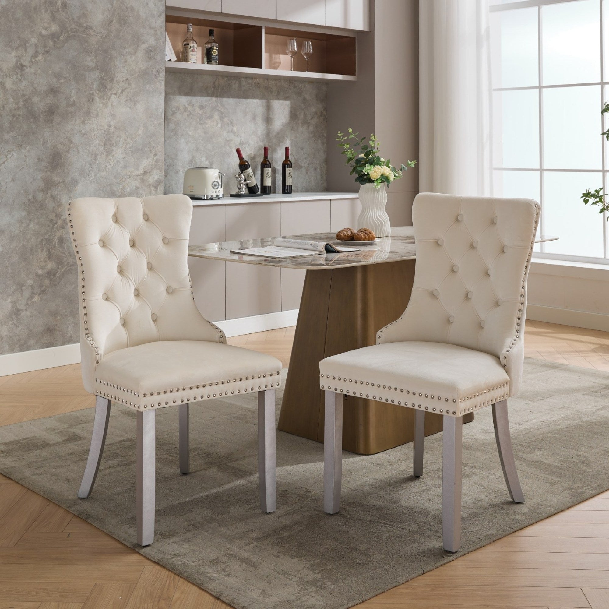 Roomfitters Upholstered Dining Chairs Set Of 2 With Nailhead Trim And Wood Legs Modern Side Chairs For Kitchen