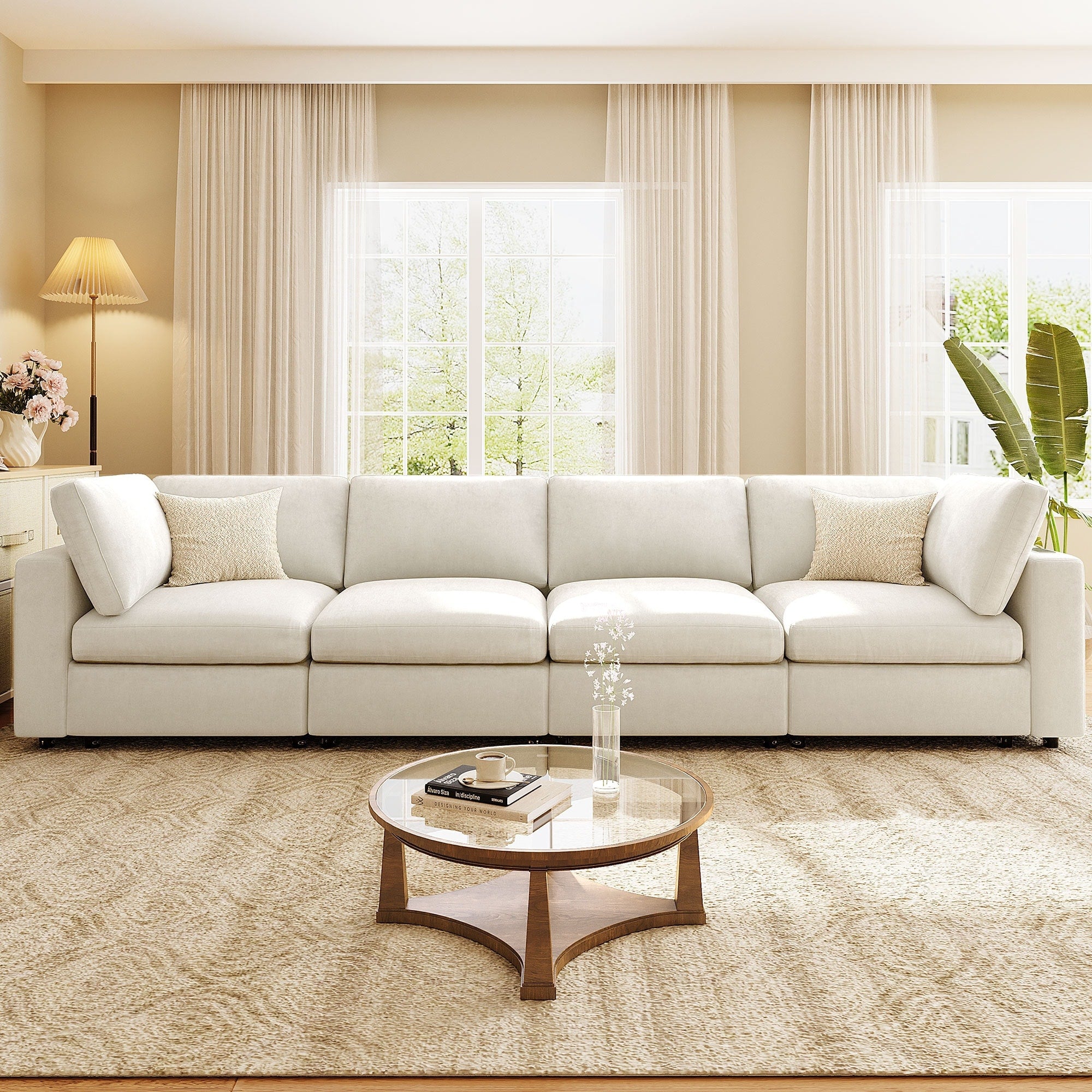 Roomfitters Upholstered Modular Sofa With Storage 4 Seater Chenille Sectional Smart Charging Hub Bluetooth Speaker