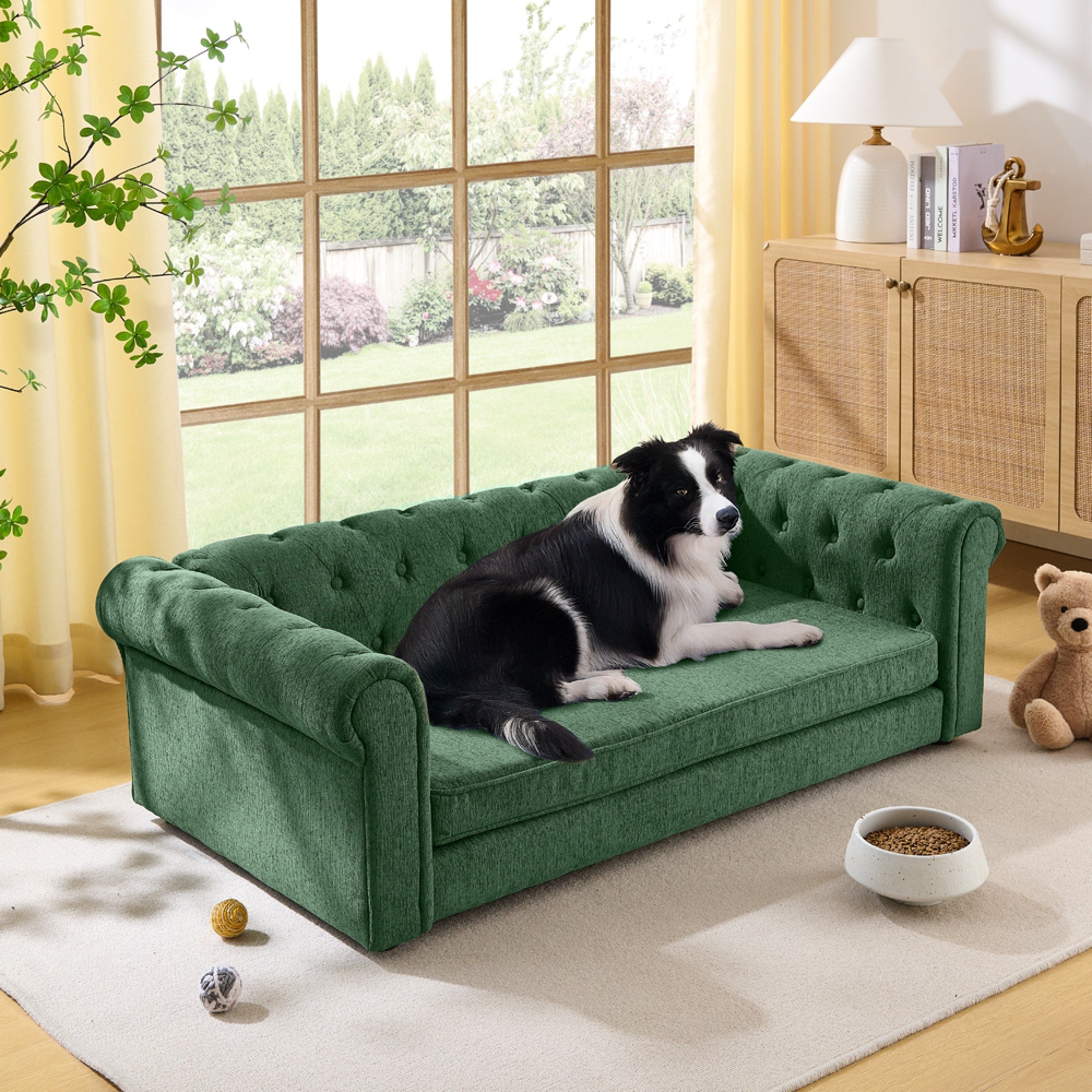 Roomfitters Upholstered Pet Sofa Chesterfield Style Elevated Dog Bed Couch With Rolled Arms Button Tufted Cushion Seat