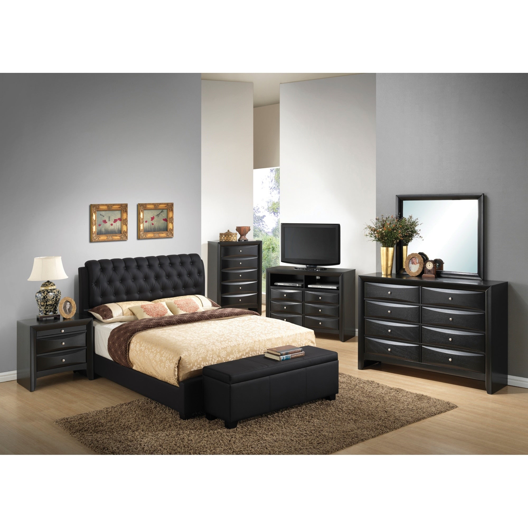Roomfitters Upholstered Platform Bed Frame With Button Detailed Wingback Headboard No Box Spring Needed