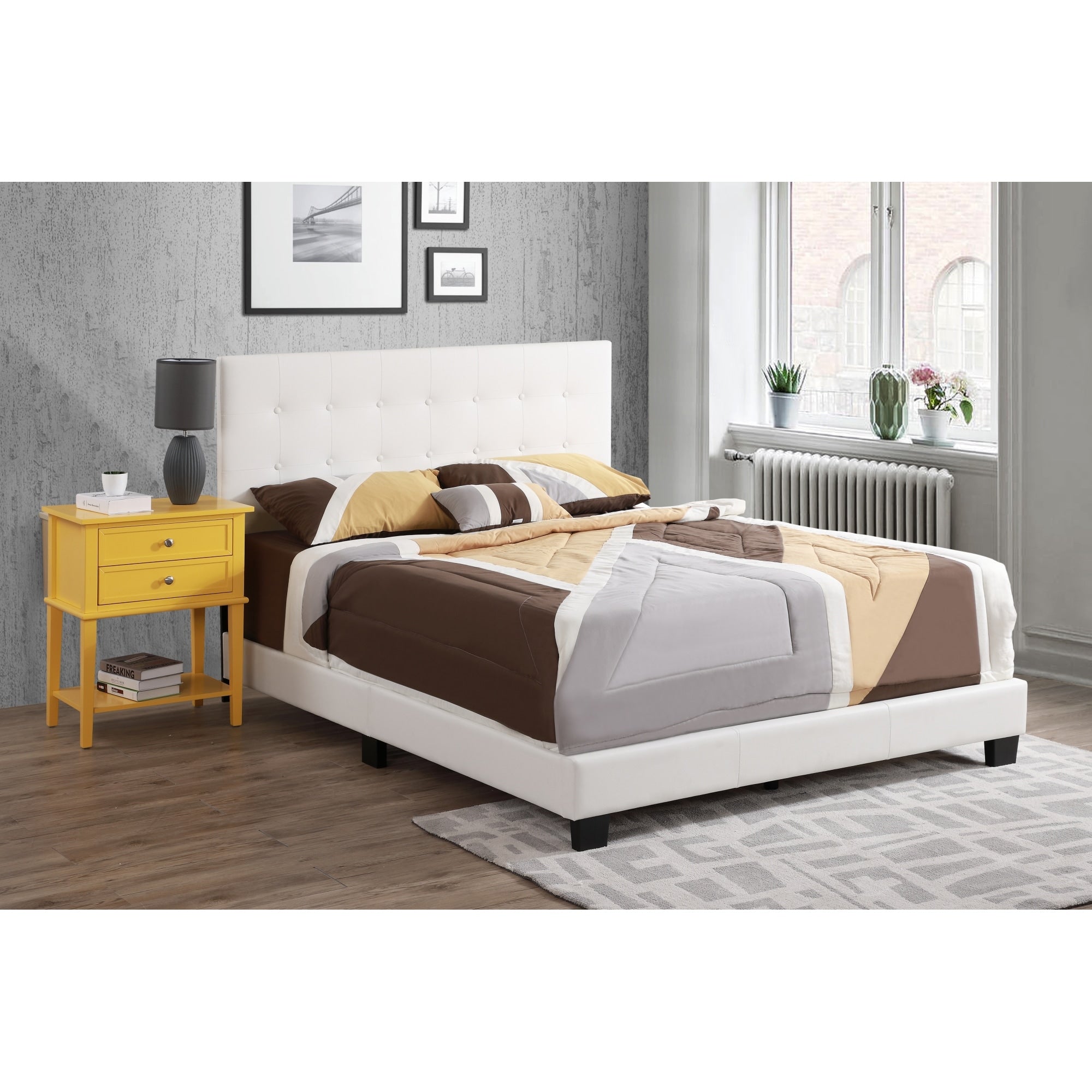 Roomfitters Upholstered Platform Bed Frame With Elegant Button Detailed Headboard No Box Spring Needed
